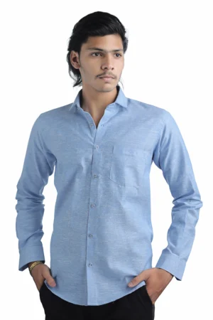 Premium Linen Blend Casual Shirt Sky Blue – Regular Fit