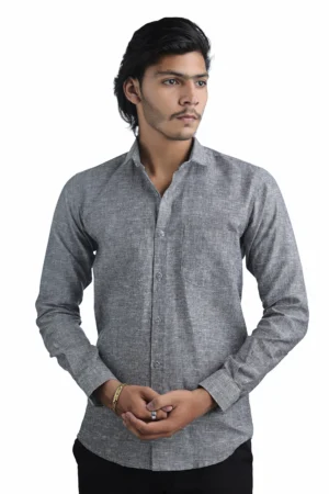Premium Linen Blend Casual Shirt Charcoal Grey – Regular Fit