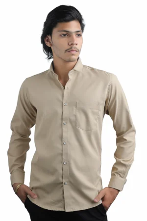 Premium Solid Suiting Shirt Beige– Tailored Fit