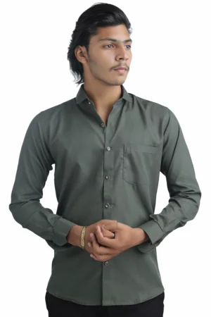 Premium Solid Suiting Shirt Olive Green – Tailored Fit